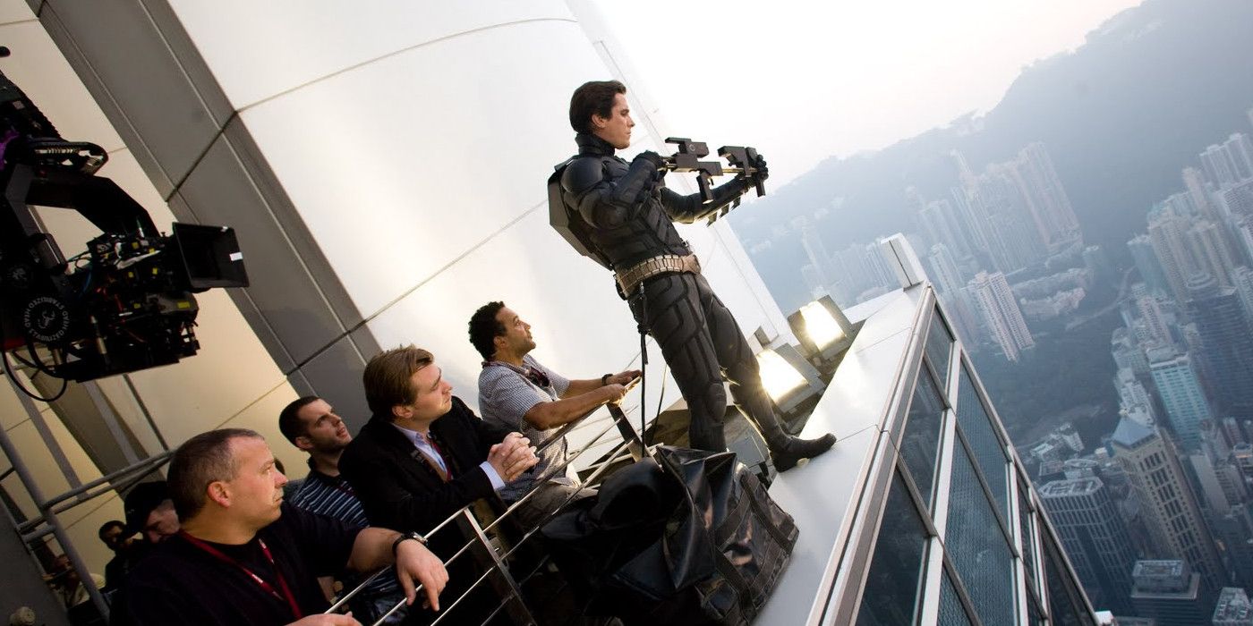 Christian Bale and Christopher Nolan On A Skyscraper