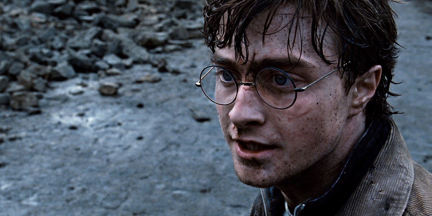 Daniel Radcliffe as Harry in battle in Harry Potter and the Deathly Hallows Part 2.