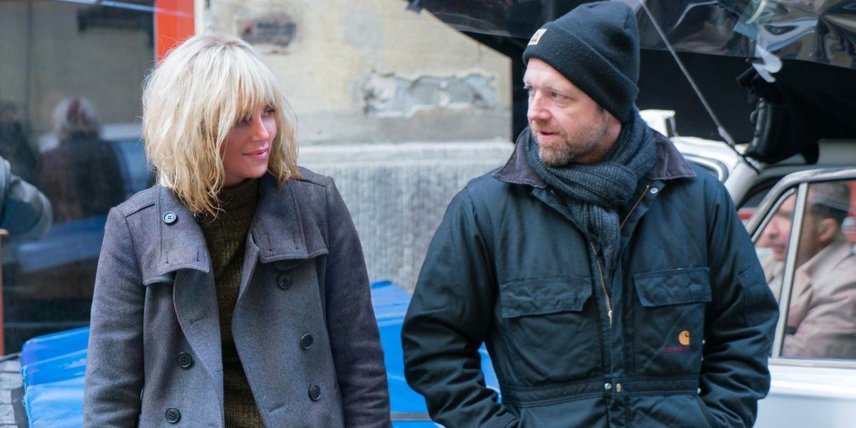David Leitch and Charlize Theron on the set of Atomic Blonde