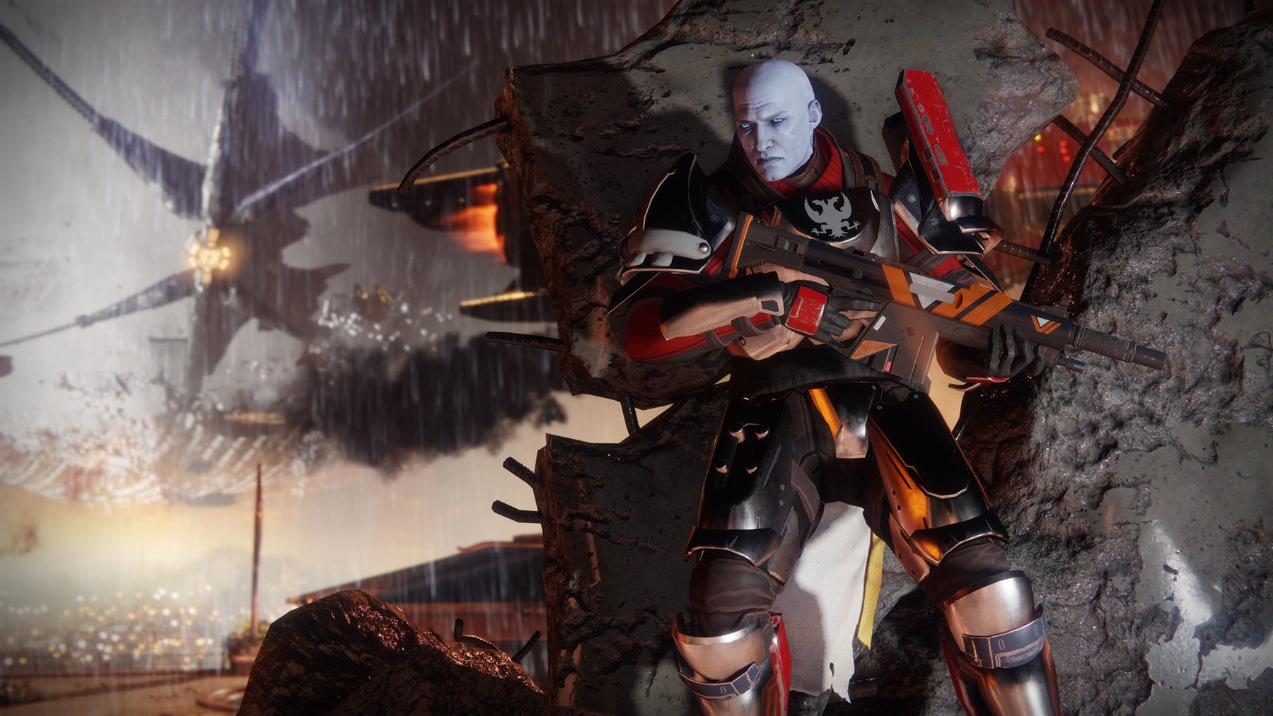 Lance Reddick's Destiny 2's Commander Zavala character takes cover behind broken wall