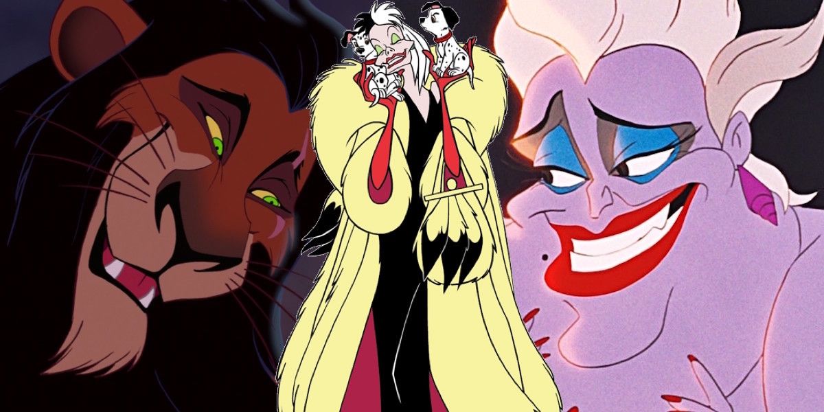 Evil twisted Disney villains Scar Ursula and Cruella de Ville