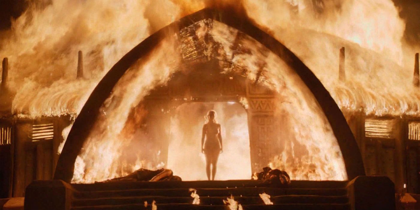 Daenerys emerges from the fire in Game of Thrones