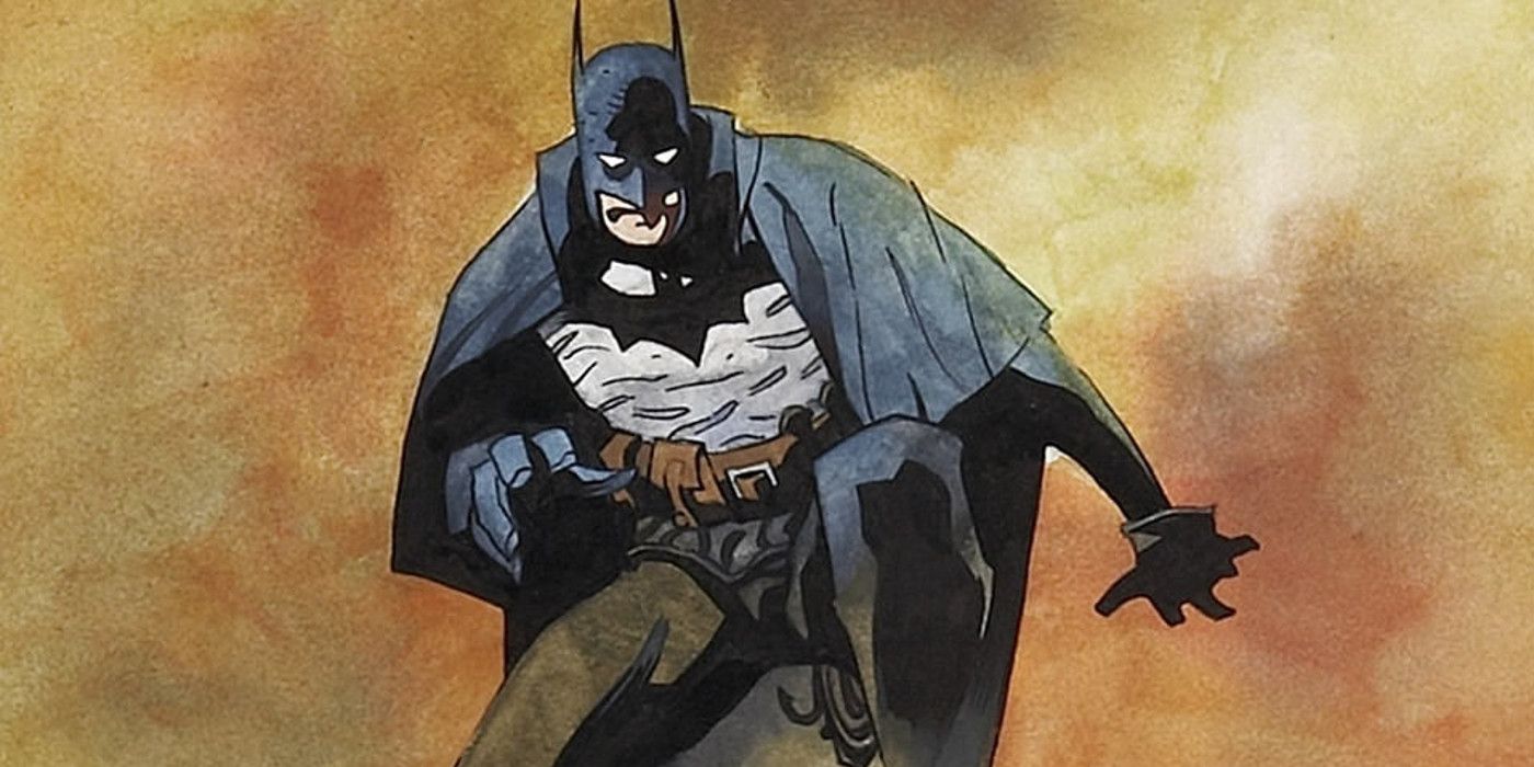 Comic book art of Batman in his 19th-century suit in Gotham by Gaslight.