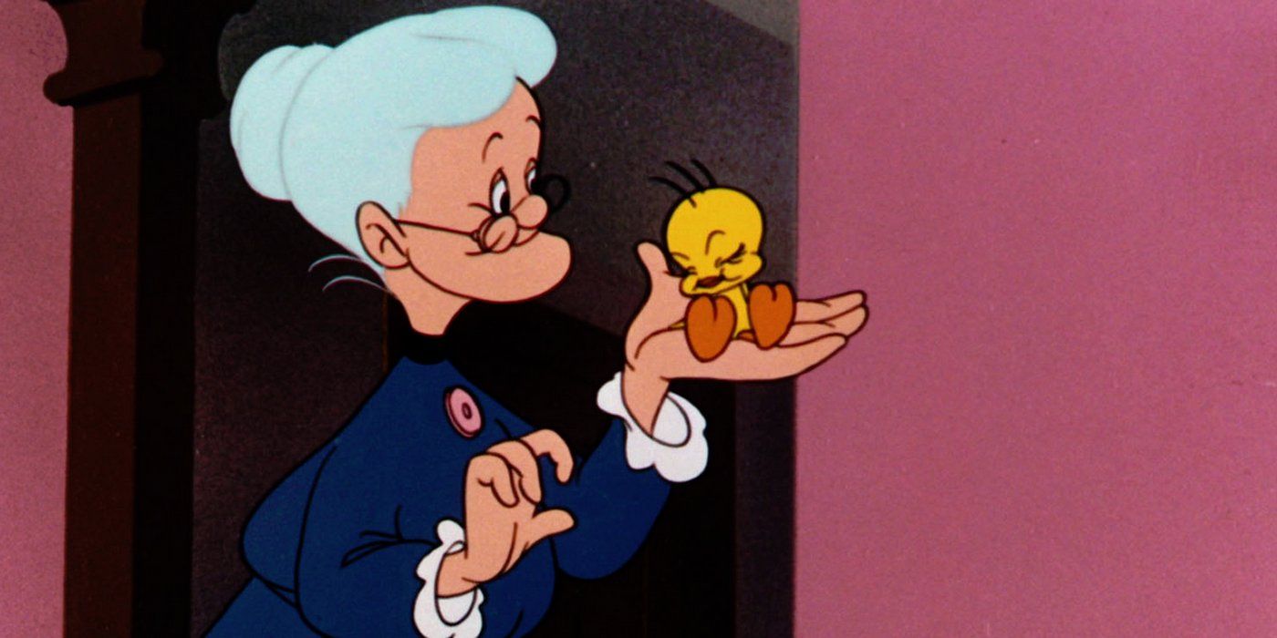 Granny holds Tweety Bird in Looney Tunes