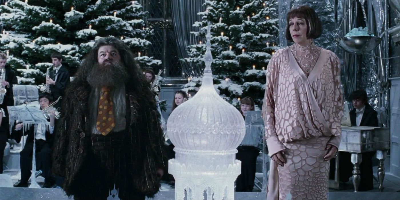Hagrid and Madame Maxime at the Yule Ball in Harry Potter and the Goblet of Fire
