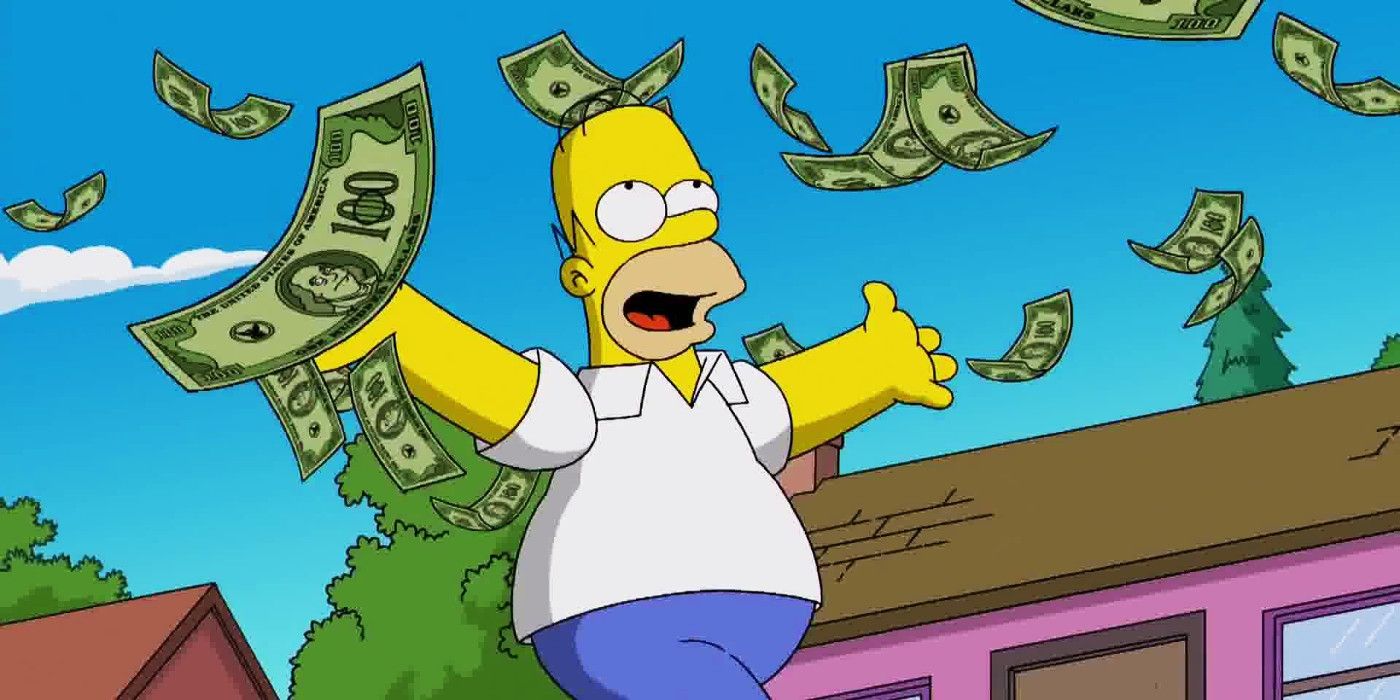 Homer Simpson walking in money