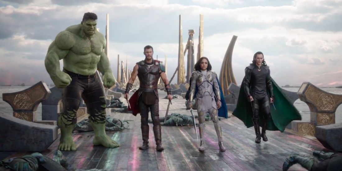 Hulk, Thor, Valkyrie, and Loki in Thor Ragnarok