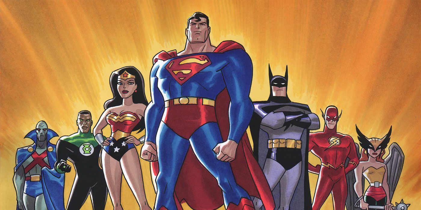 Justice League cartoon banner.