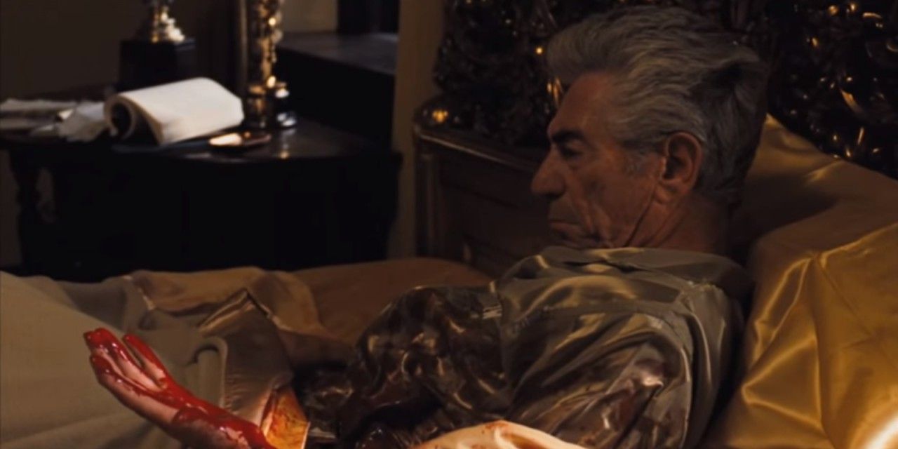 John Marley as Jack Woltz waking up with a horse's head in his bed in The Godfather