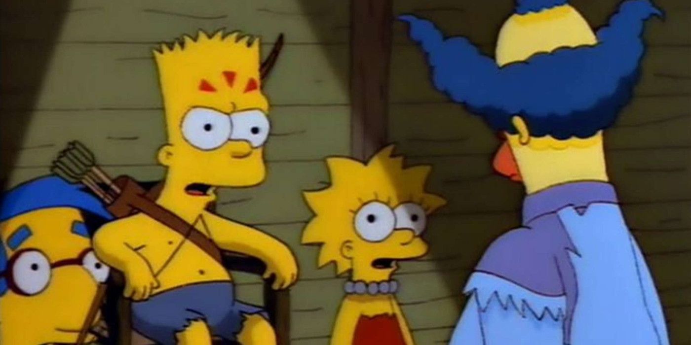 Krusty, Bart, Milhouse, and Lisa in the Simpsons episode Kamp Krusty