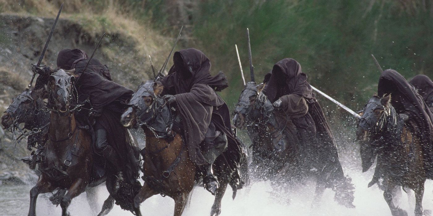 Ring Wraiths on horseback in water in The Lord Of The Rings