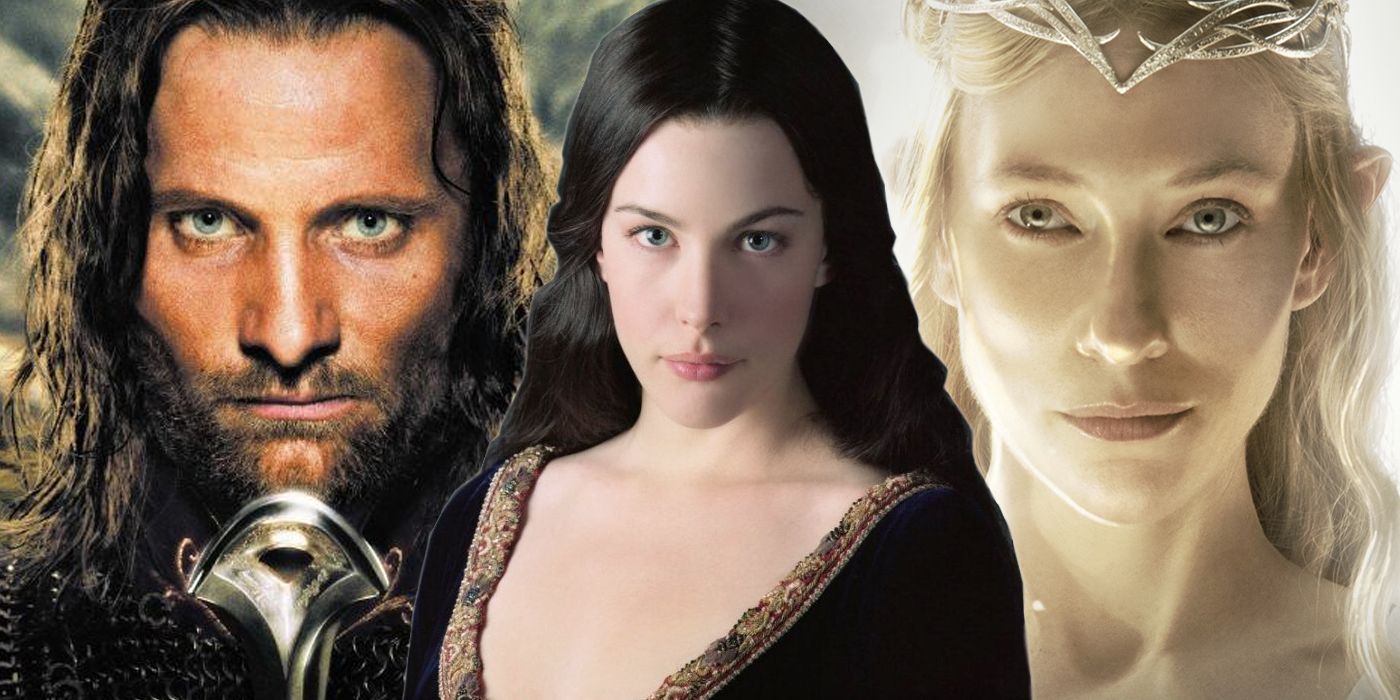 Split image of Aragorn, Arwen and Galadriel in The Lord Of The Rings