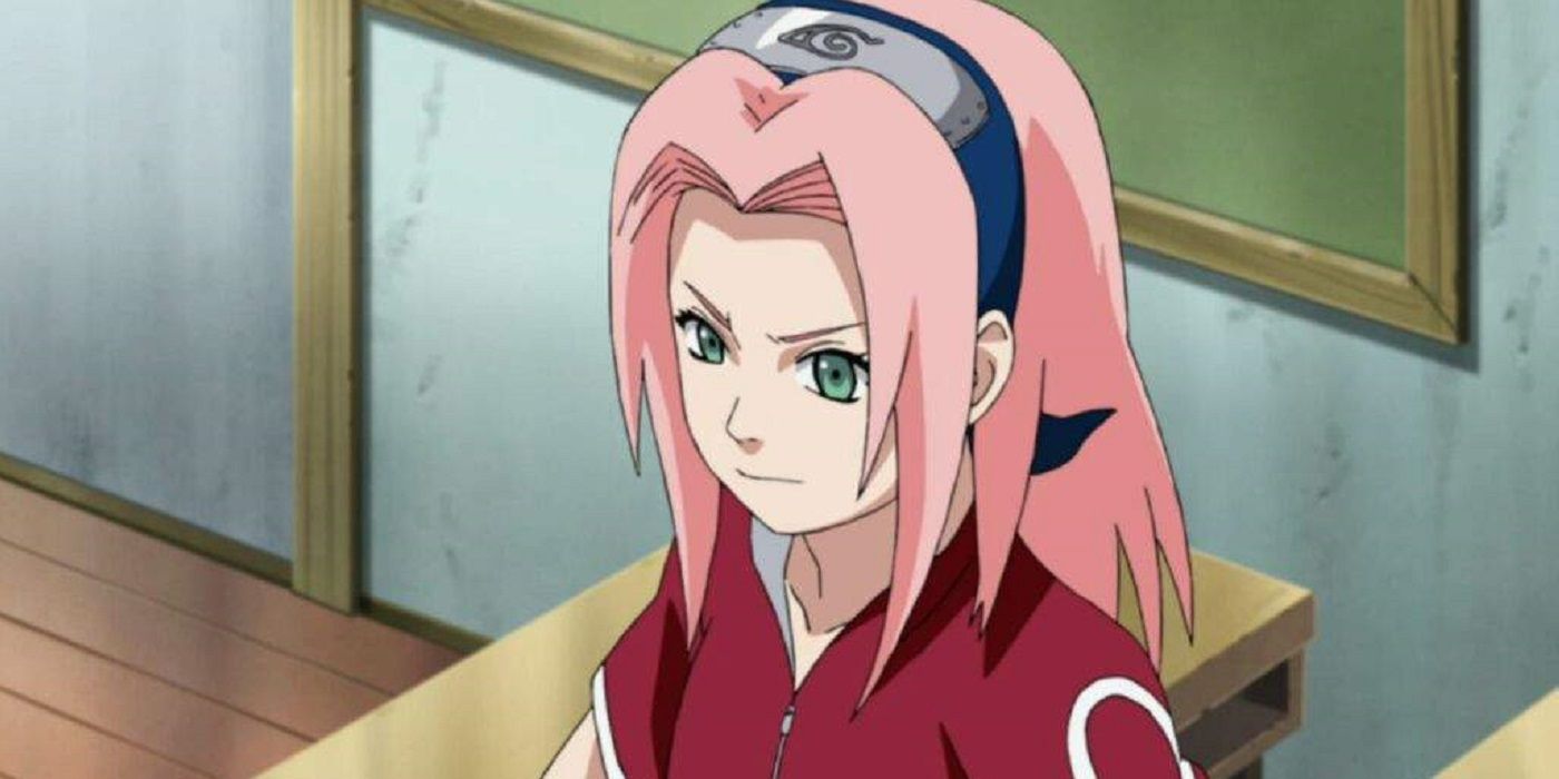 Sakura sitting in a classroom in Naruto