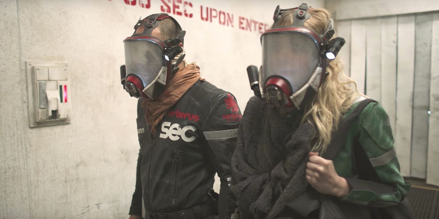 Barklay and Quinn wearing masks and jumpsuits in Zygote by Oats Studios.
