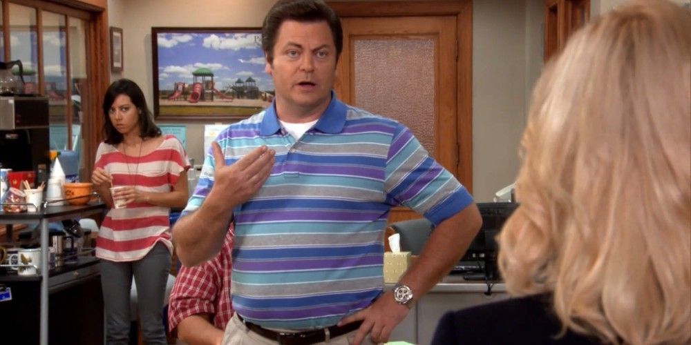Ron Swanson no mustache in Parks and Rec