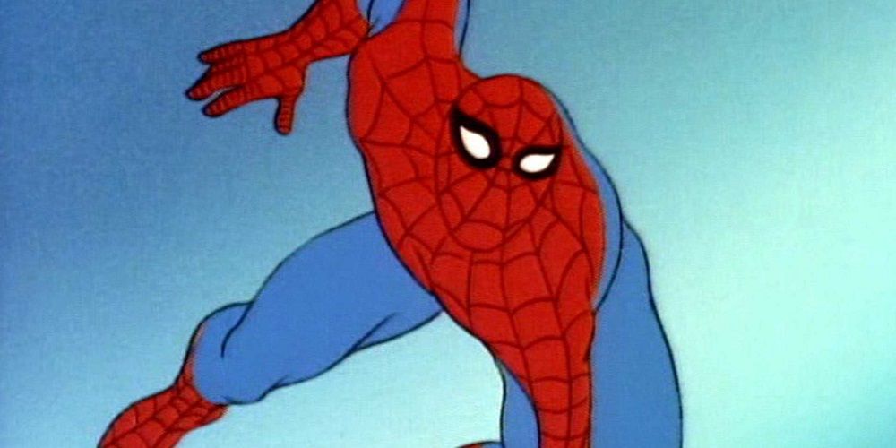 Spider-Man sticks to a wall in 1981's animated Spider-Man