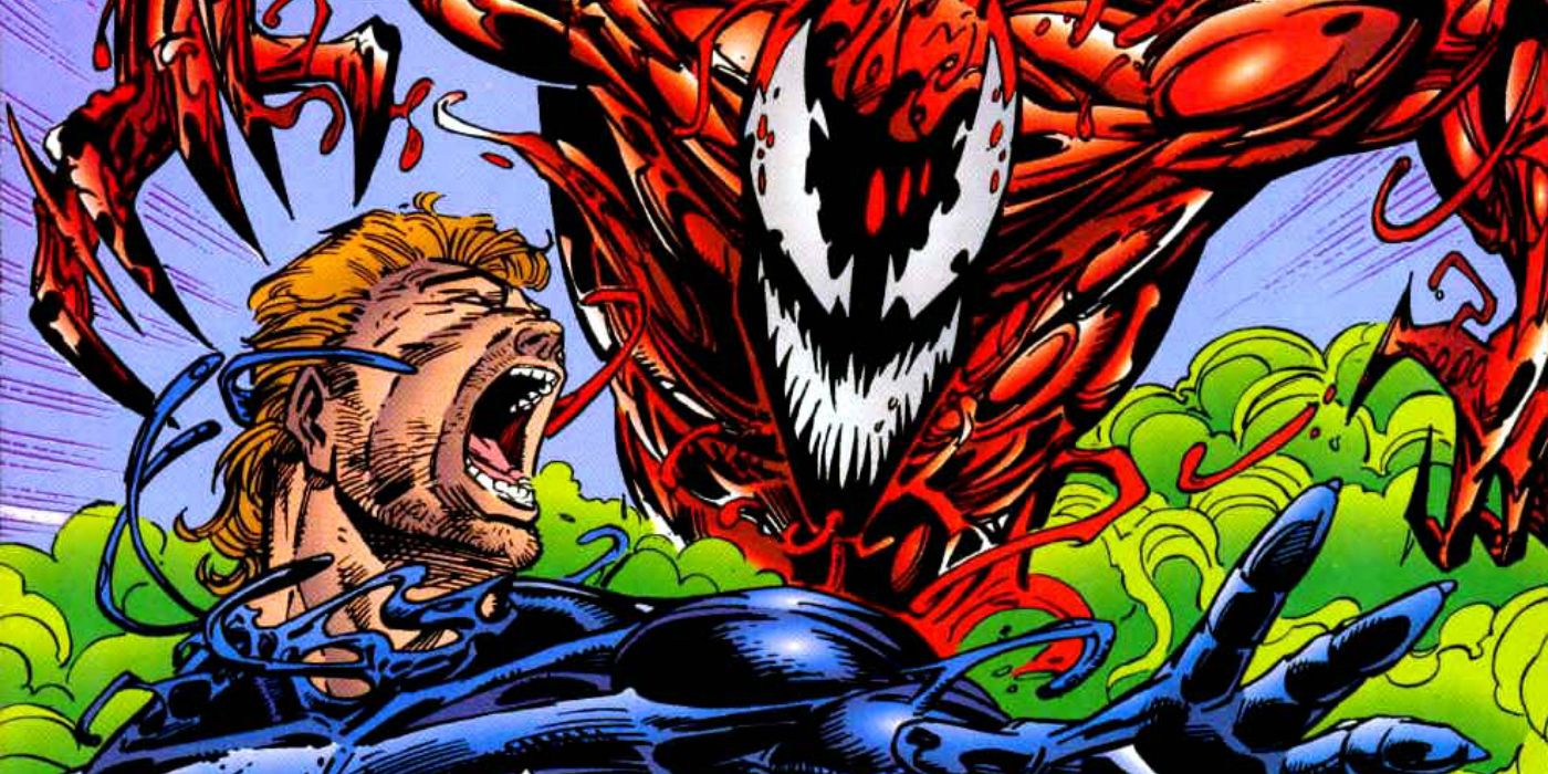 Carnage attacks Venom in Marvel Comics.