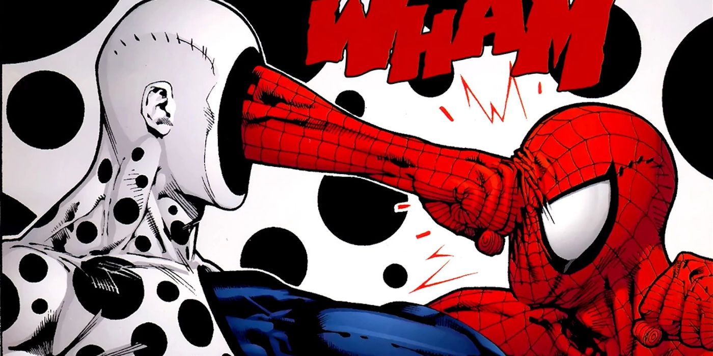 The Spot fights Spider-Man in Marvel Comics.