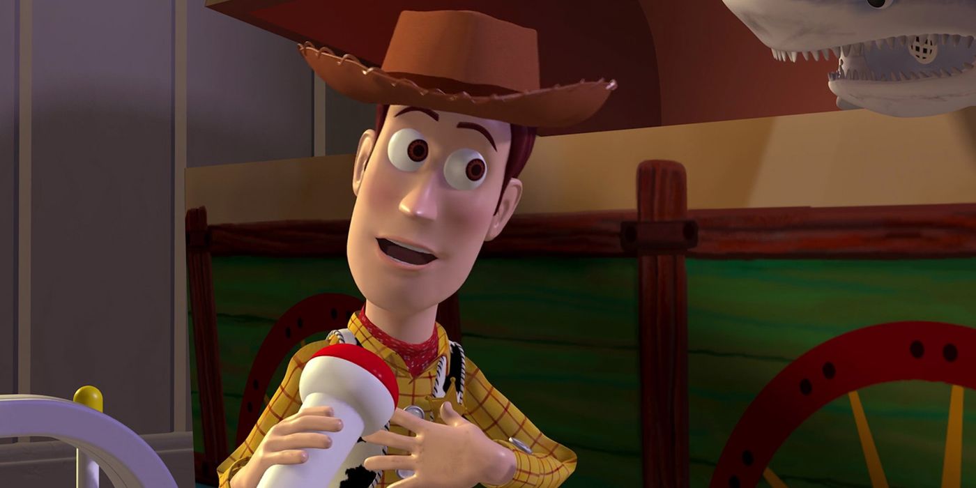 Woody speaking to the other toys in Toy Story