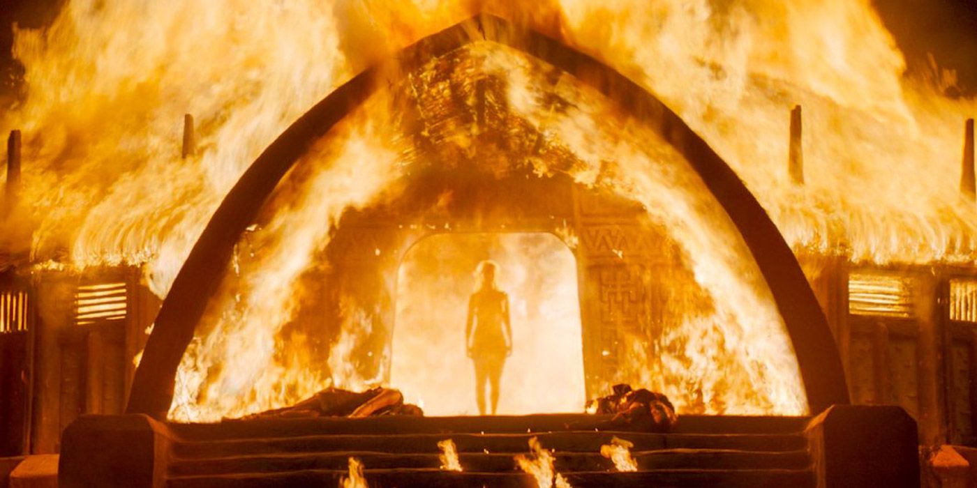 Daenerys emerging from the fire in Game of Thrones