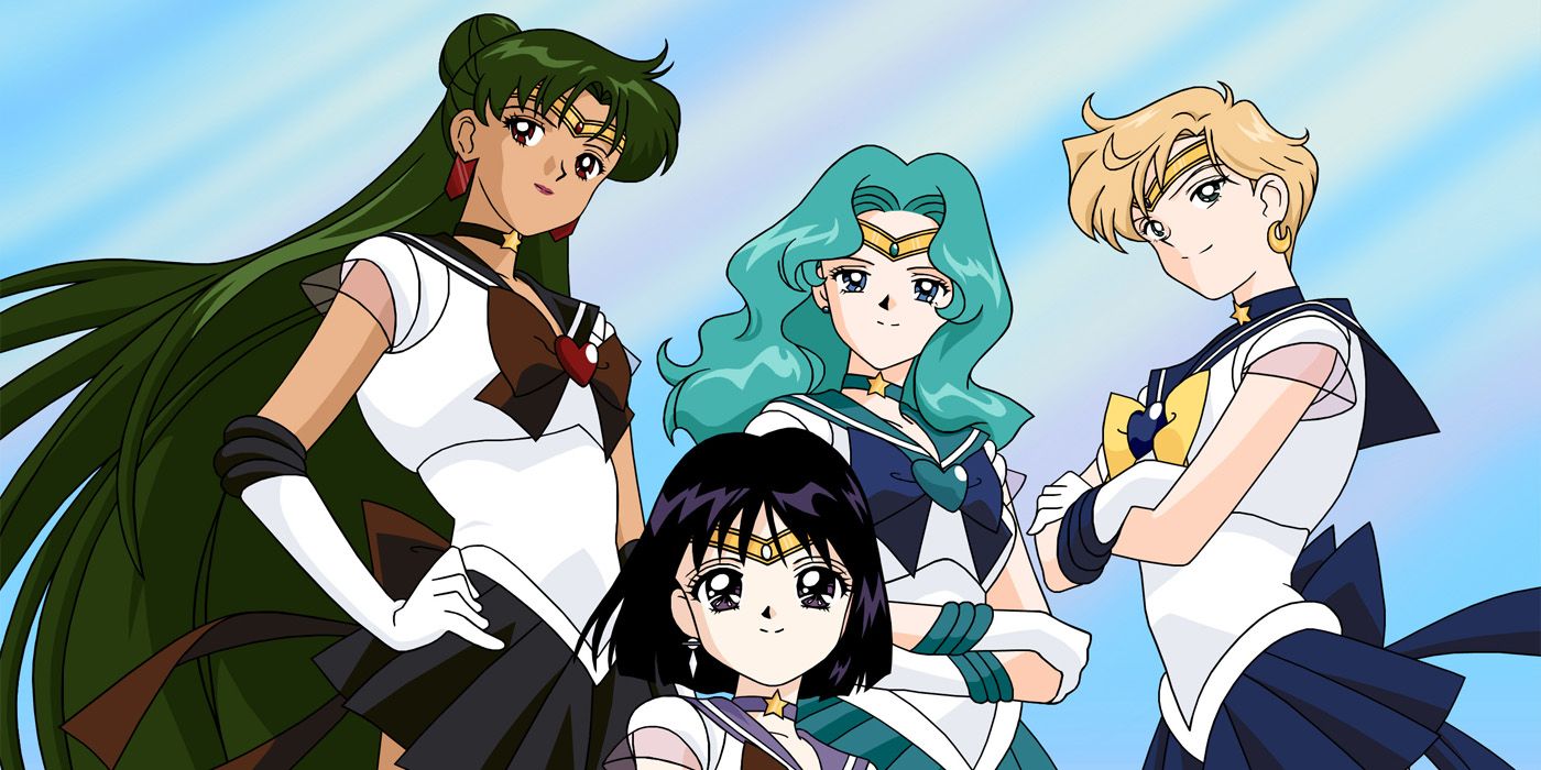 Sailor Saturn is in front of the rest of the Outer Senshi in Sailor Moon