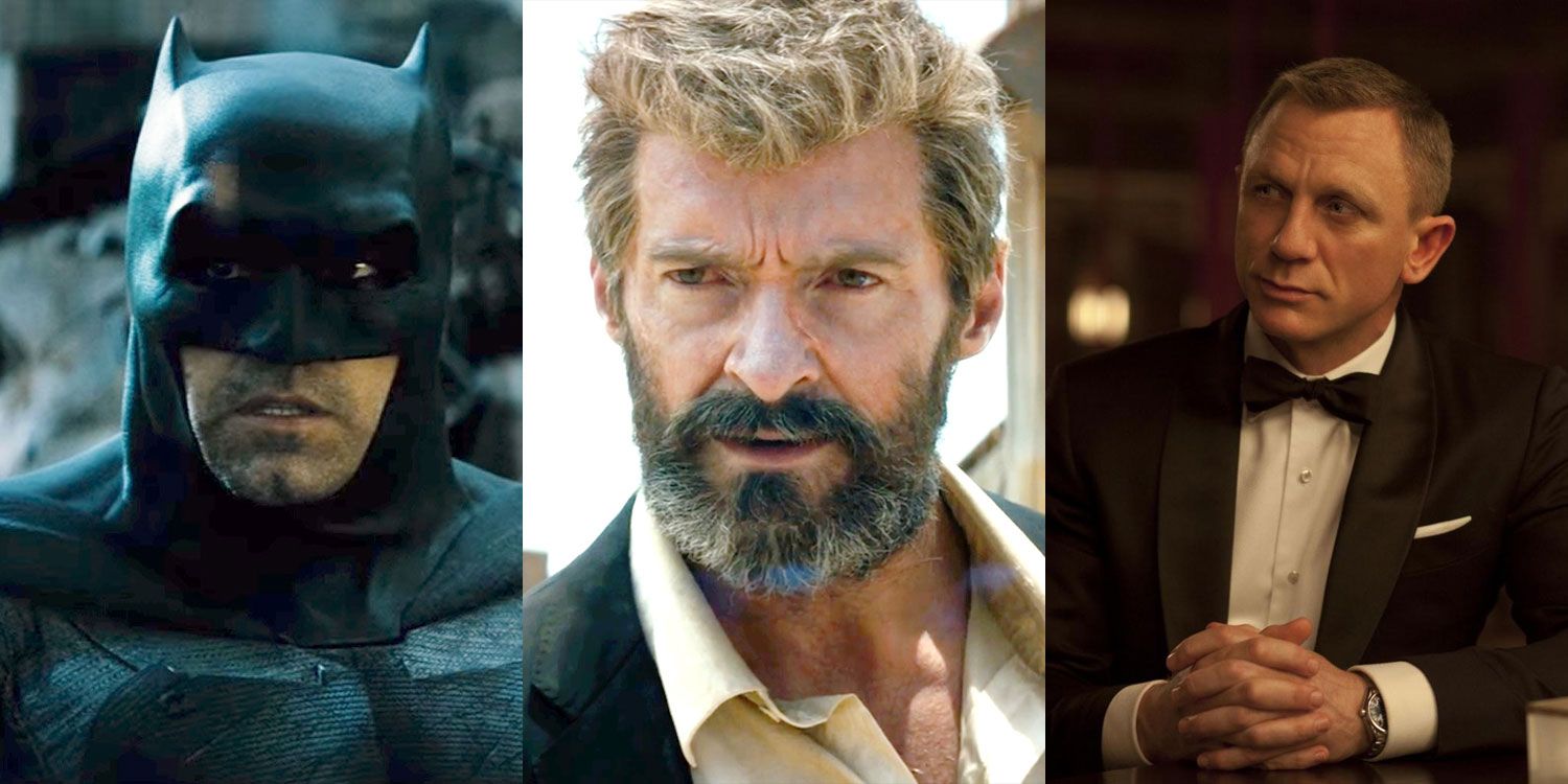 Ben Affleck as Batman, Hugh Jackman as Wolverine, Daniel Craig as James Bond