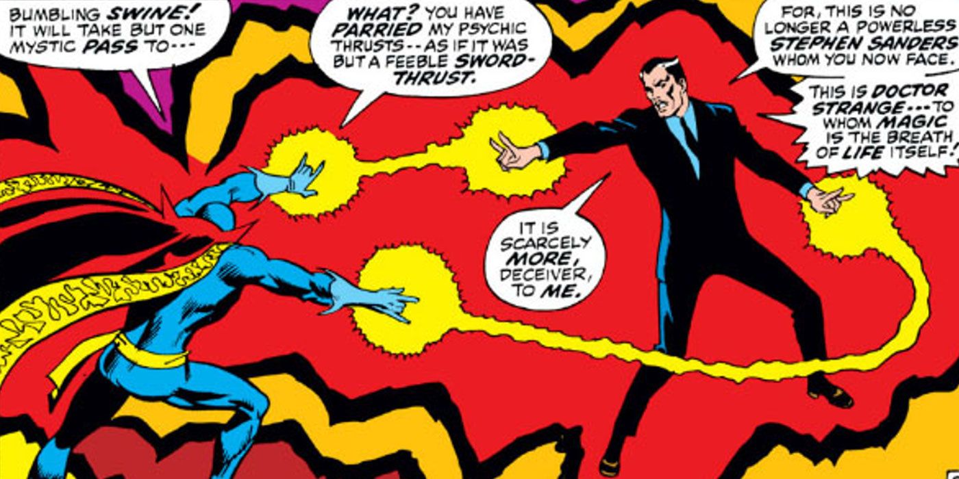 Doctor Strange fights Baron Mordo in Marvel Comics.