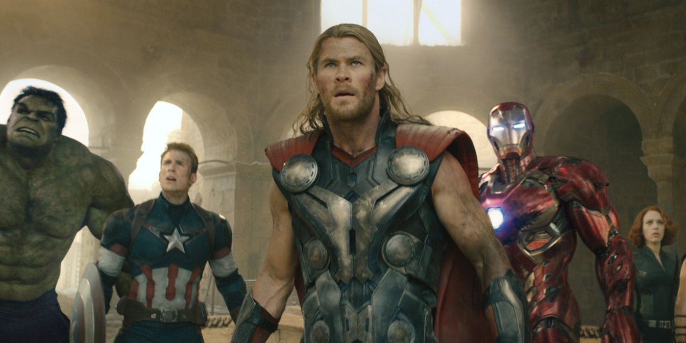 The Avengers fight in Sokovia in Avengers: Age of Ultron
