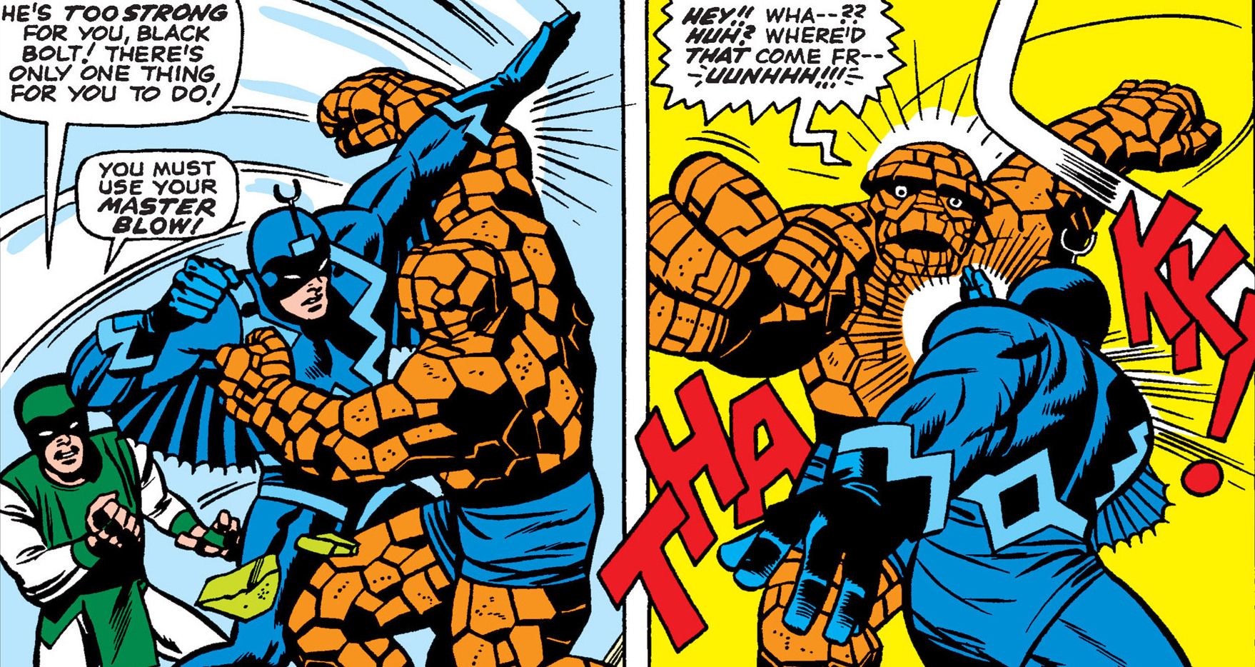Black Bolt uses the Master Blow on The Thing Fantastic Four v1-46