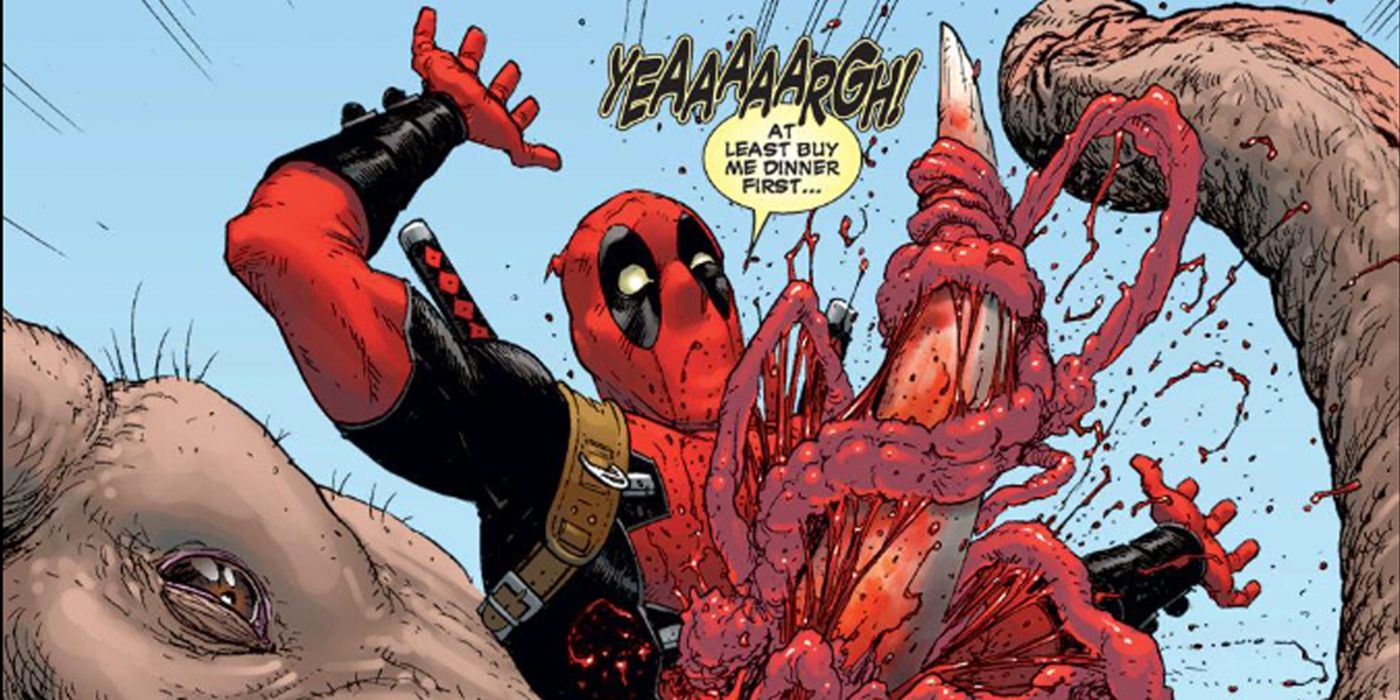 Deadpool gets gored by an Elephant in Marvel comics