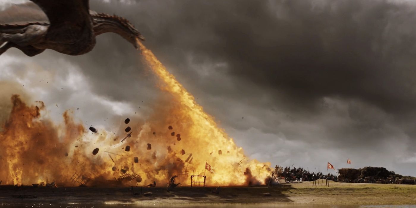 Drogon burns the food in Game of Thrones