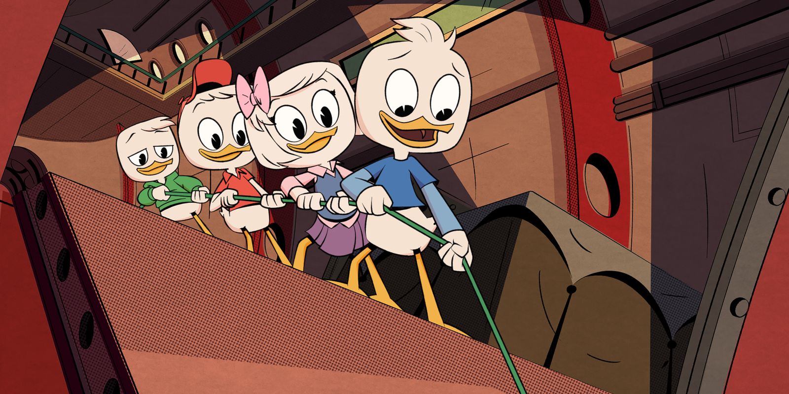 The young ducks pull a rope from DuckTales