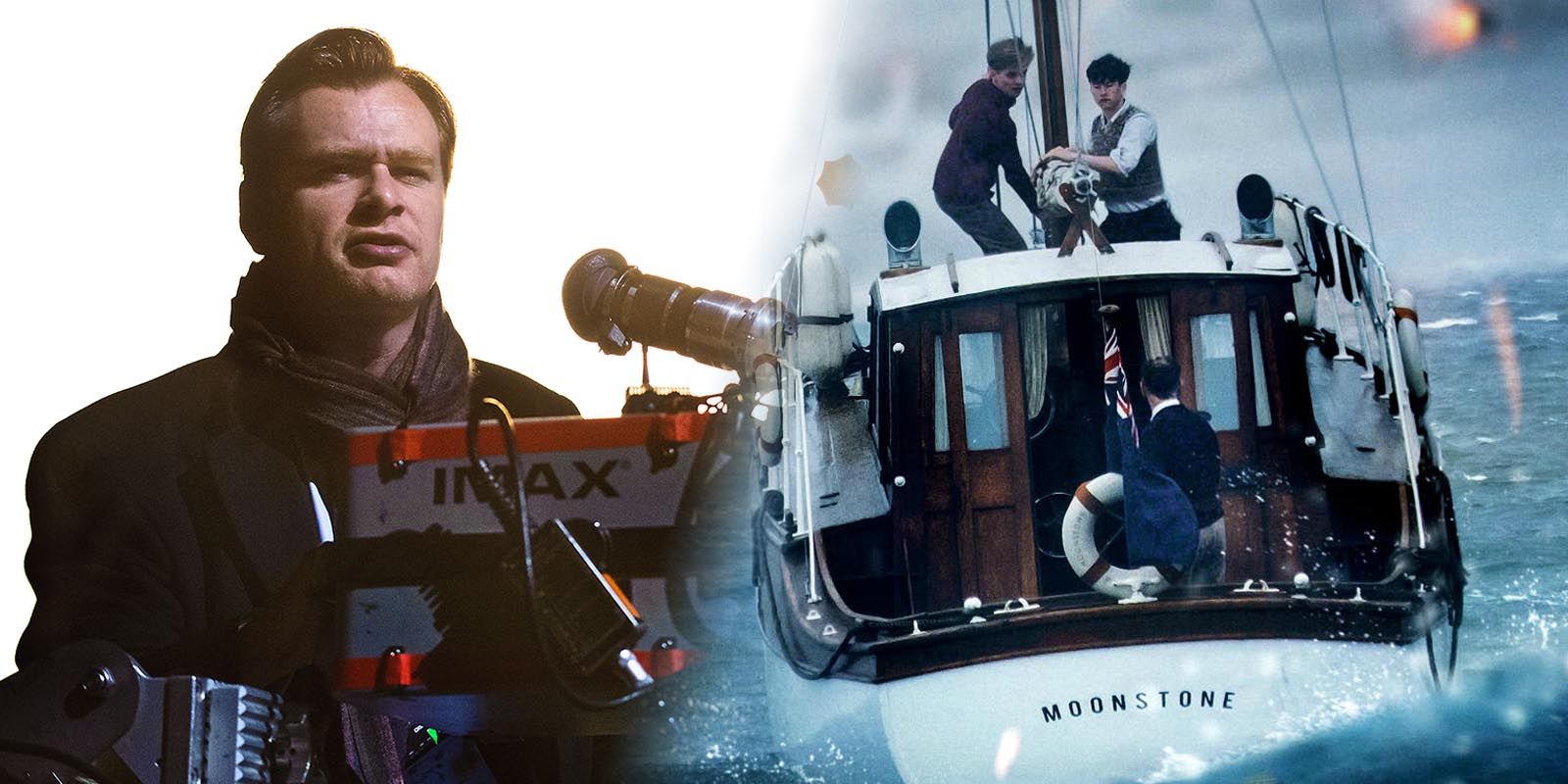 Dunkirk - Christopher Nolan with IMAX camera and IMAX poster side-by-side