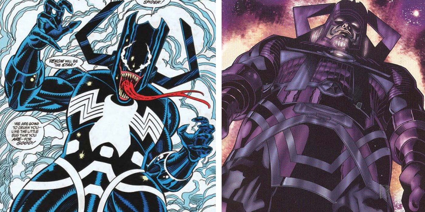 Galactus and his Venom-Formed counterpart standing together.