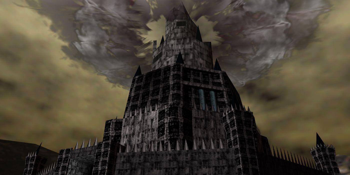 An ominous image of Ganon's castle in Legend of Zelda Ocarina of Time