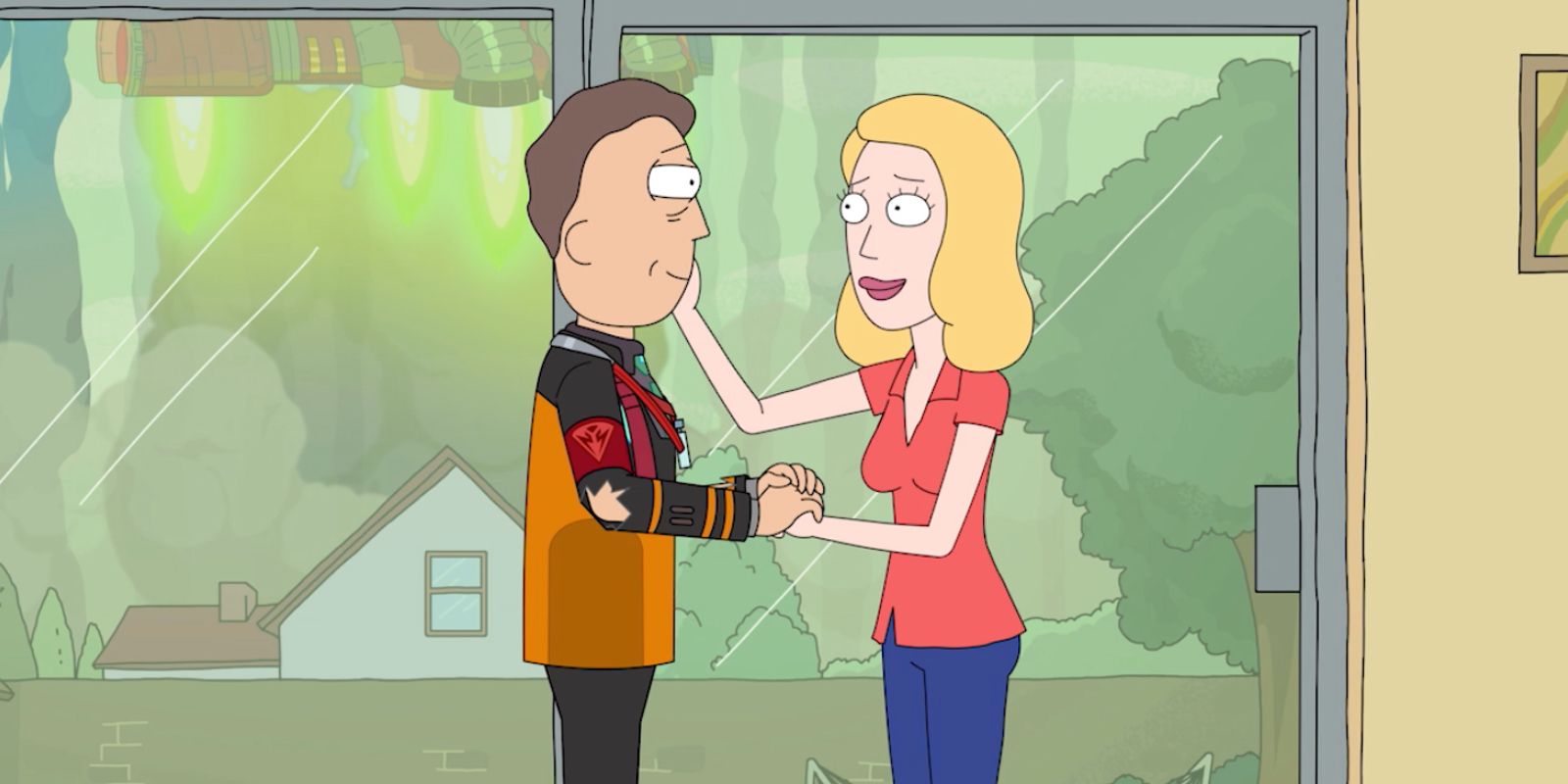 Jerry and Beth embrace on Rick and Morty Season 3