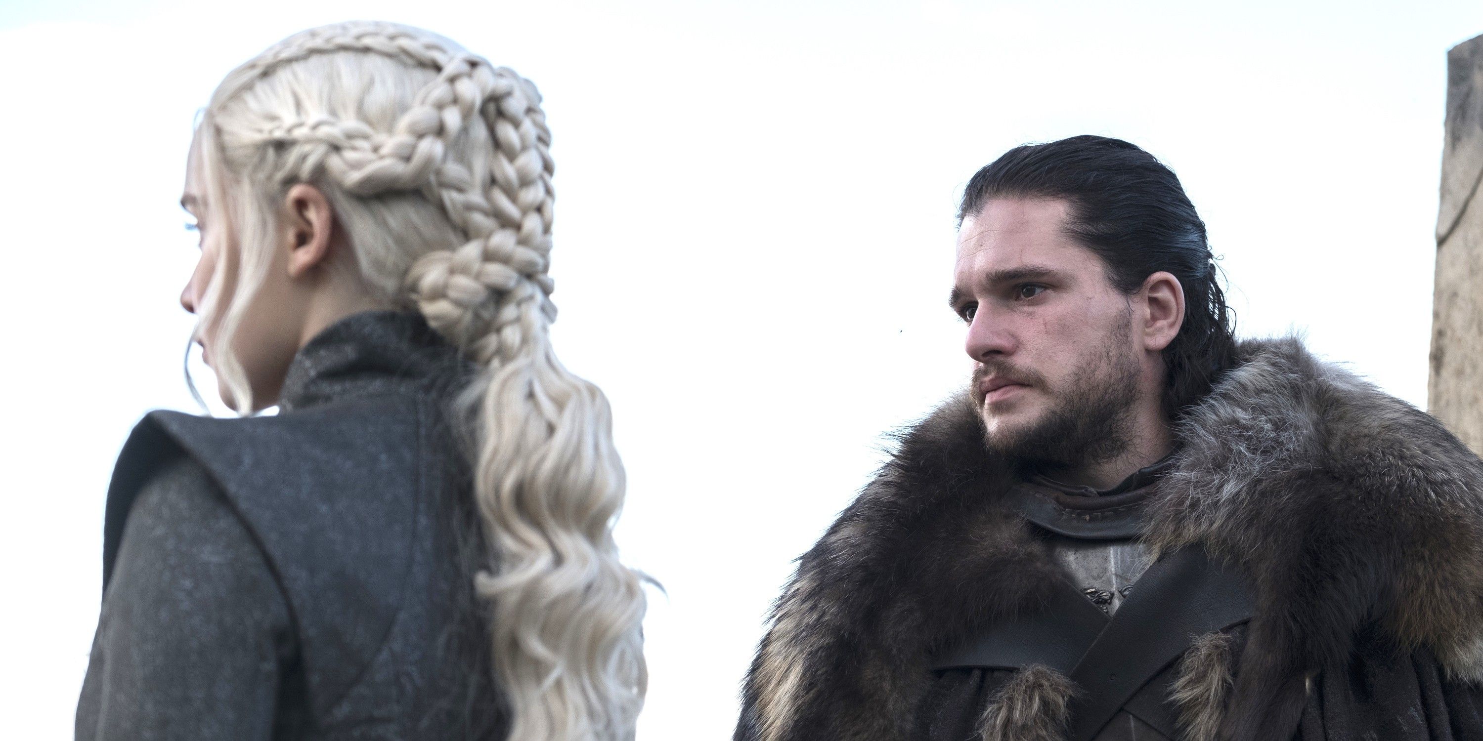 Kit Harrington as Jon Snow and Emilia Clark as Daenerys Targaryen in Game of Thrones