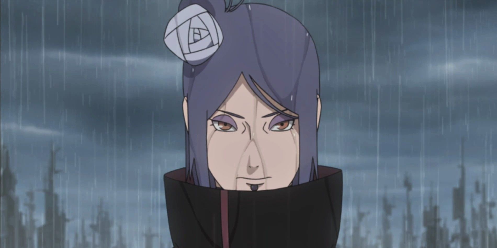 Konan of Akatsuki standing under the rain in Naruto Shippuden