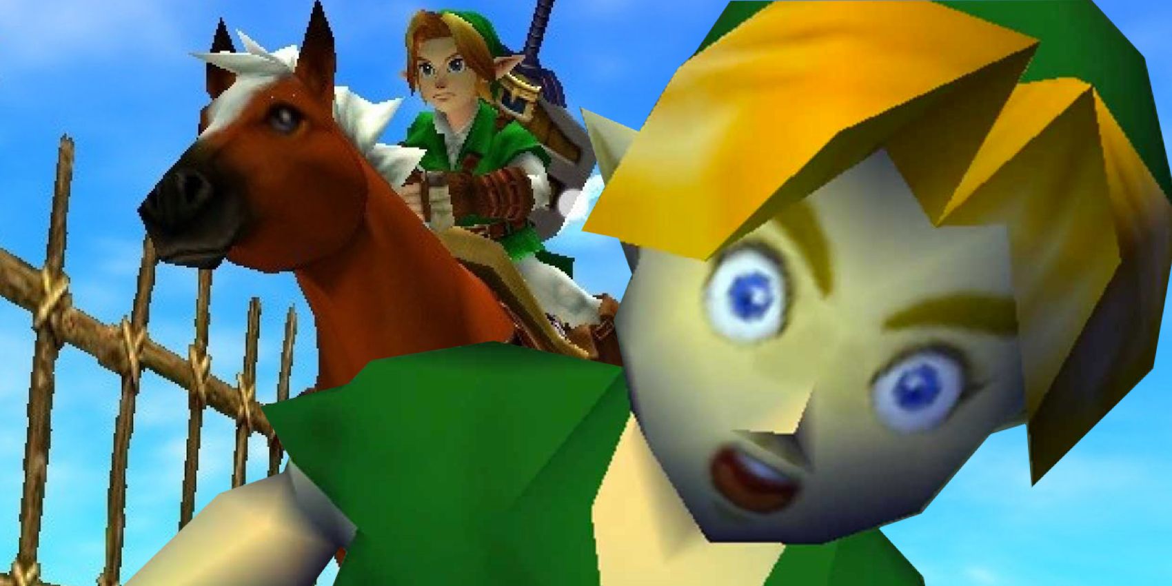 Epona the horse and Link in The Legend of Zelda Ocarina.