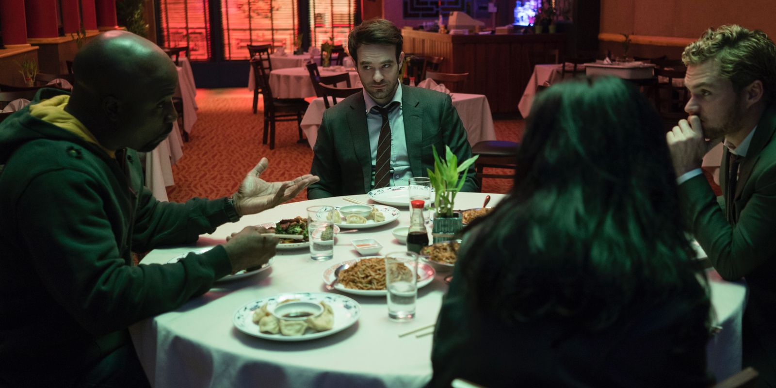 Mike Colter Charlie Cox Finn Jones and Krysten Ritter in The Defenders