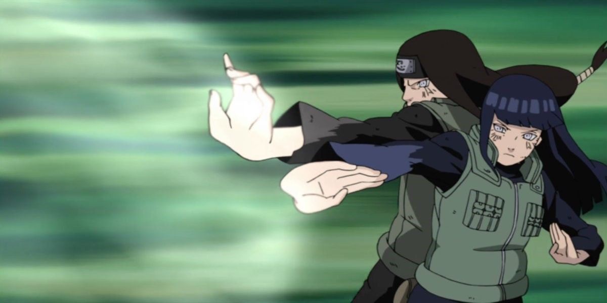 Neji and Hinata use their Byakugan as they fight back to back in Naruto Shippuden