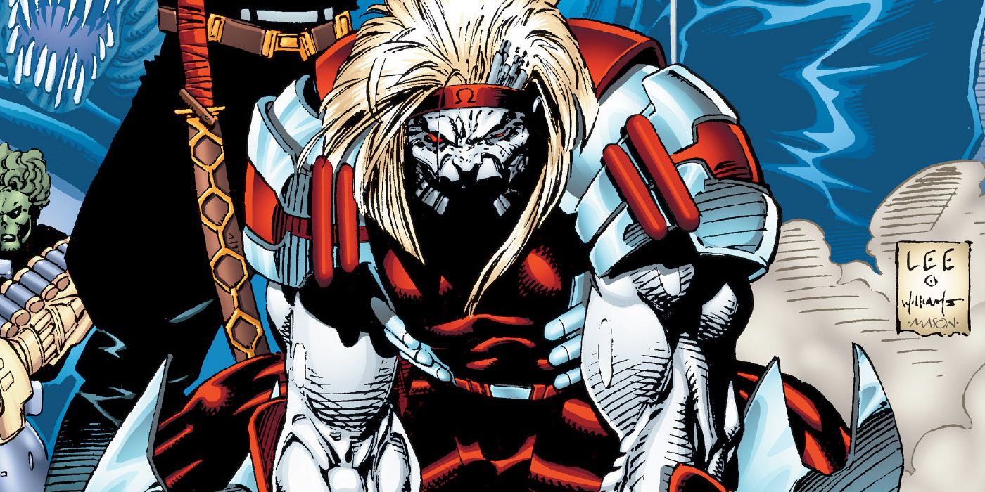 Omega Red crouches and is ready to fight in a Marvel comic.