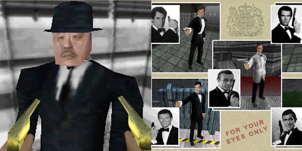 In GoldenEye 007 on the N64, there is a level where Bond needs to retrieve  a video tape from a bunker. The video tape is a VHS copy of GoldenEye, the  movie