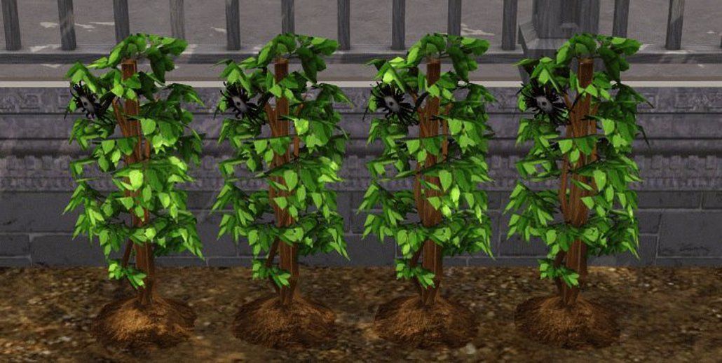 A row of grafted Death Flowers in The Sims 4