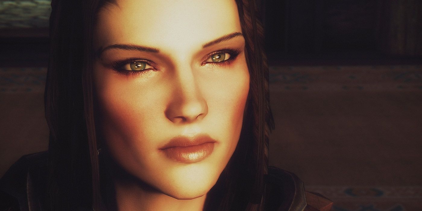 A face portrait of Lydia from Skyrim, looking wistfully away from the camera.