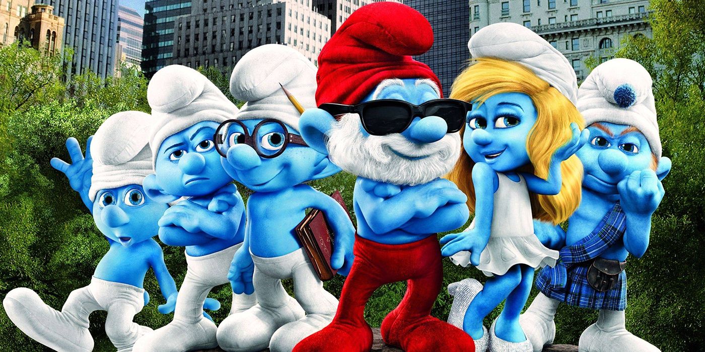 The main characters in the live-action/animated film The Smurfs.