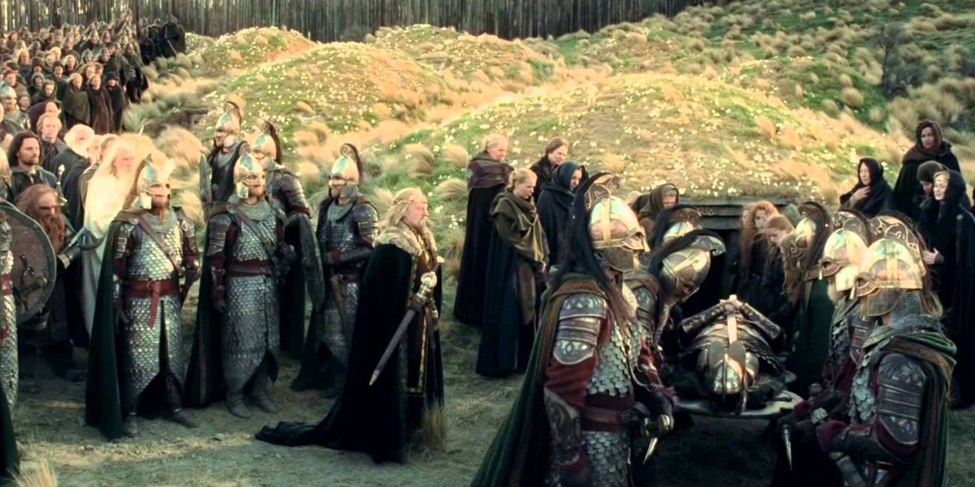 Theoden at Theodred's funeral in The Lord of the Rings. 