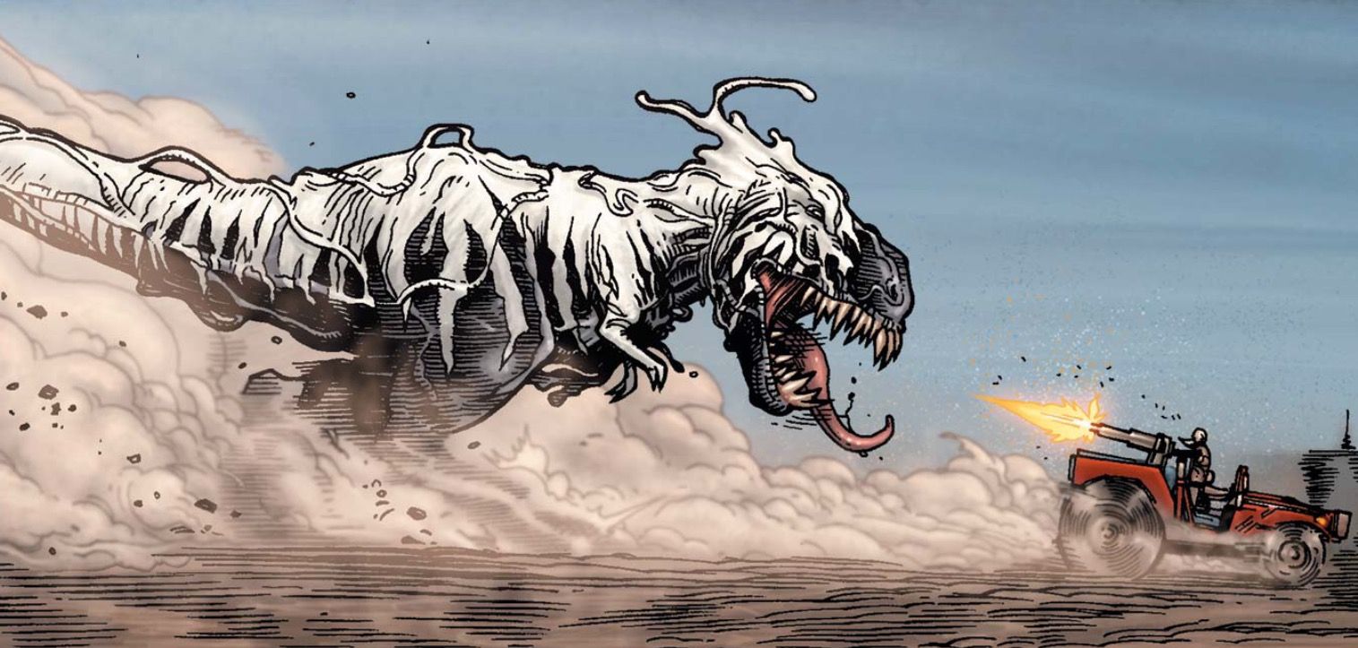 Venom bonds with a T-Rex in Wolverine v3-71