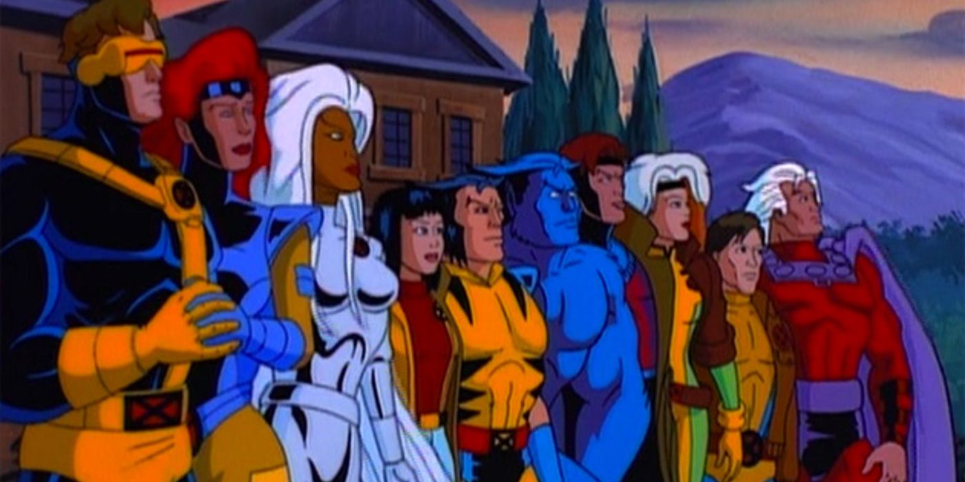 Personagens dos X-Men do lado de fora da mansão