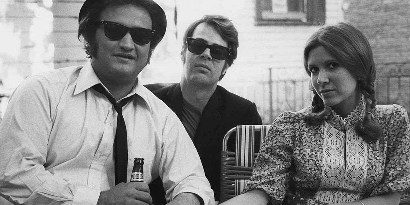 John Belushi and Dan Aykroyd with Carrie Fisher in The Blues Brothers.